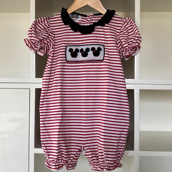 Worn once! Girls Disney Minnie Mouse Red & White Stripe Romper. Size 3T. - Picture 1 of 3